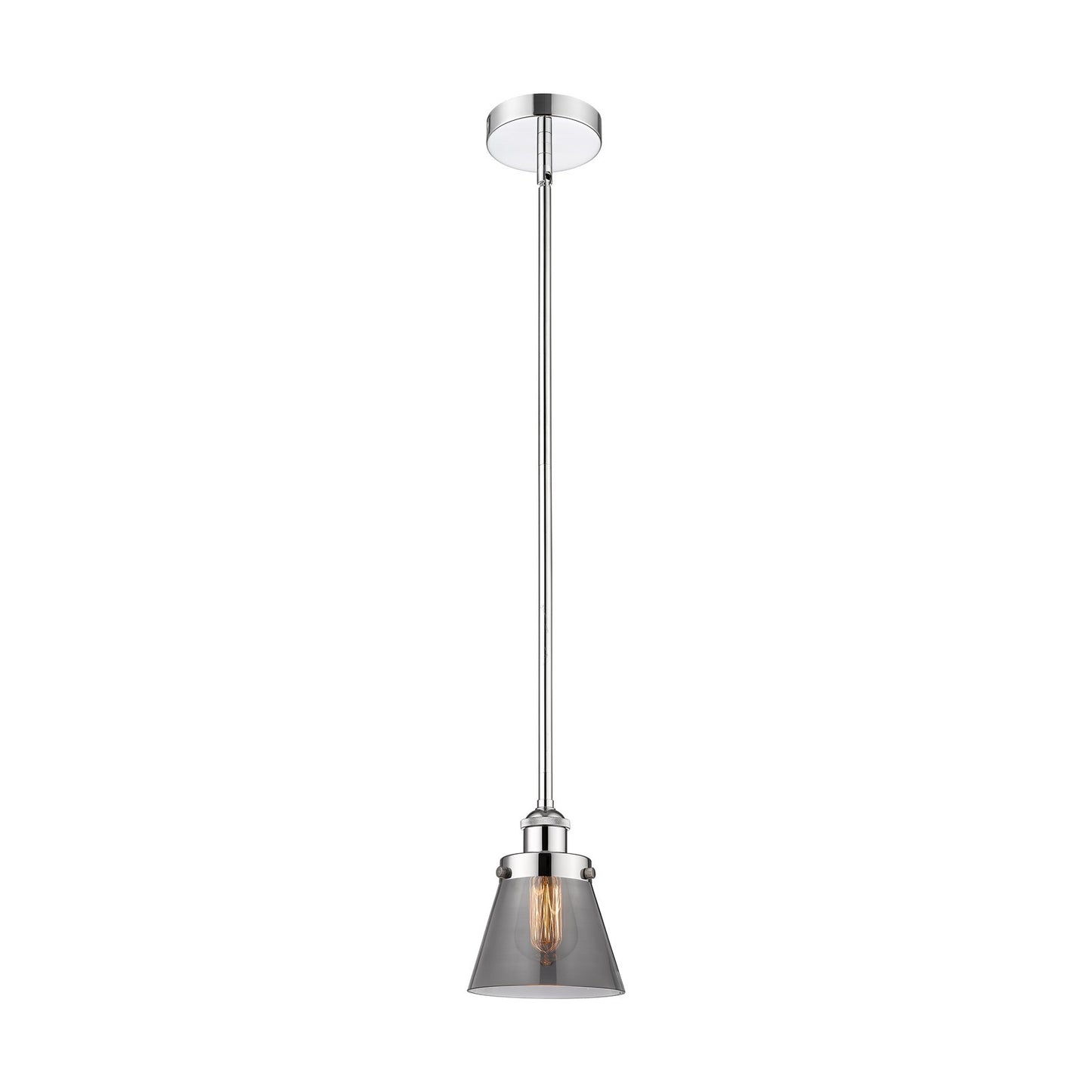 Innovations Cone 6.25in 1-Light Mini Pendant | Industrial Polished Chrome Steel and Light Smoke Glass | Kitchen Island & Dining | Model 616-1SH-PC-G63
