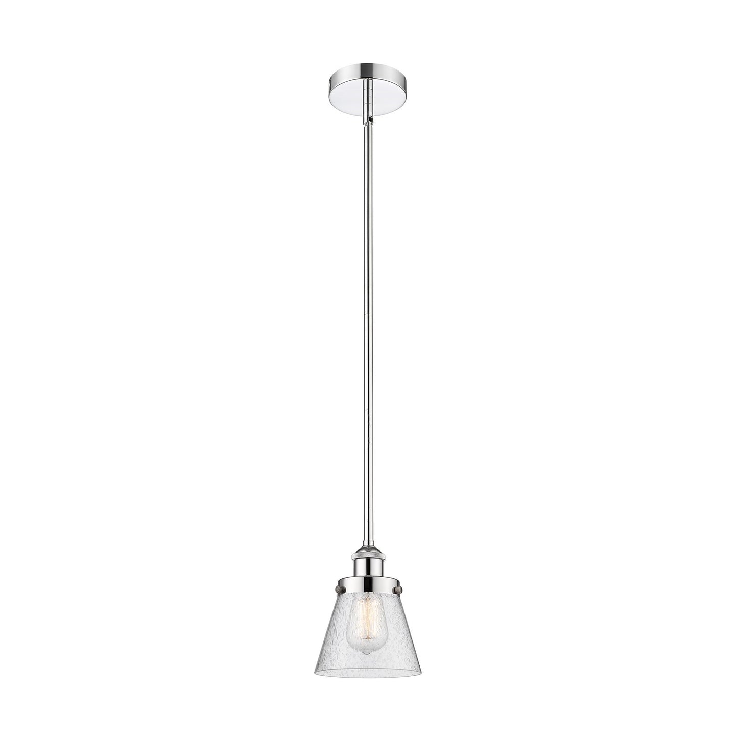 Innovations Cone 1-Light 6.25in Mini Pendant | Industrial Polished Chrome Steel and Seedy Glass | Kitchen Island & Breakfast | Model 616-1SH-PC-G64-LED
