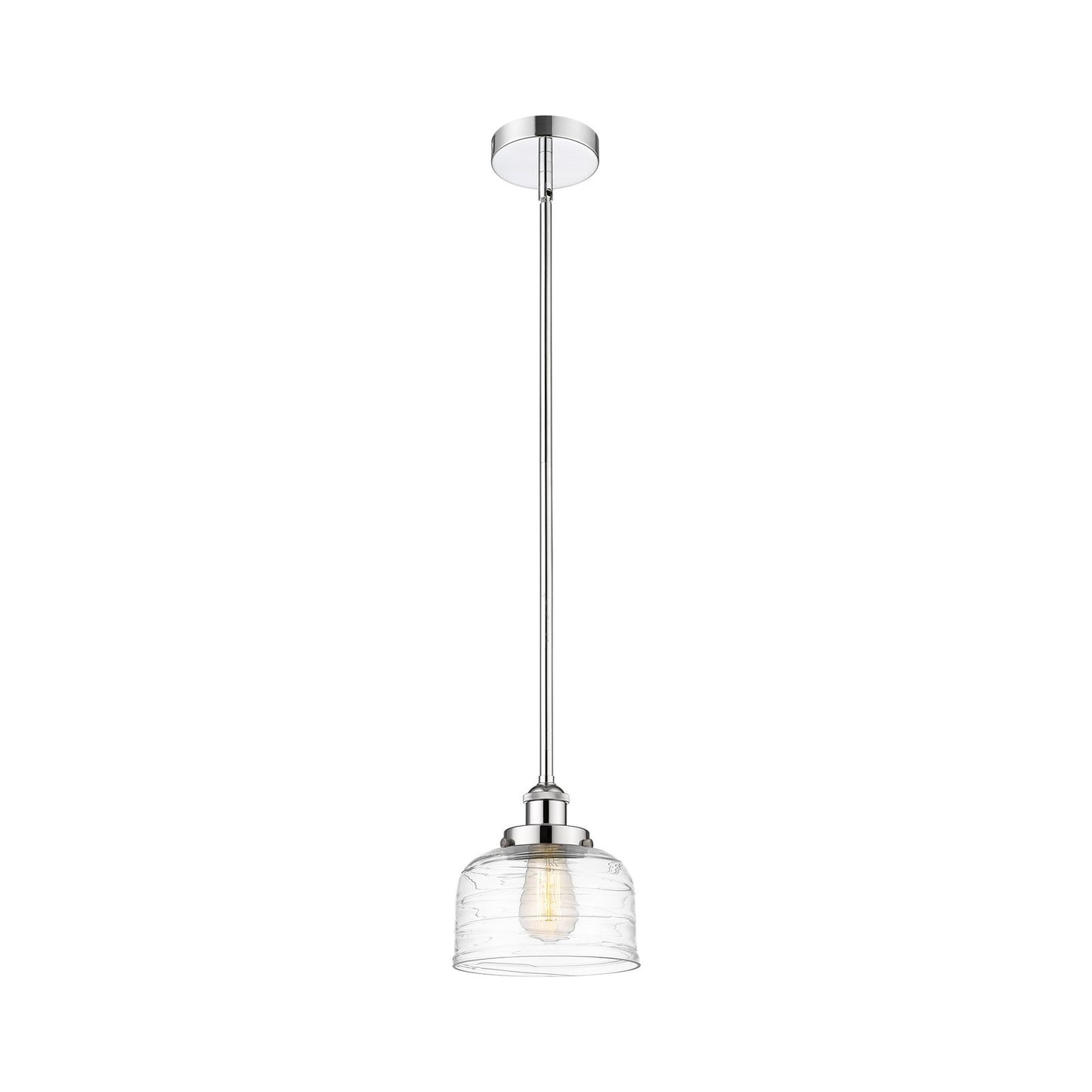 Innovations Bell 8in 1-Light Mini Pendant | Industrial Polished Chrome Steel and Clear Deco Swirl Glass | Kitchen Island & Dining | Model 616-1SH-PC-G713