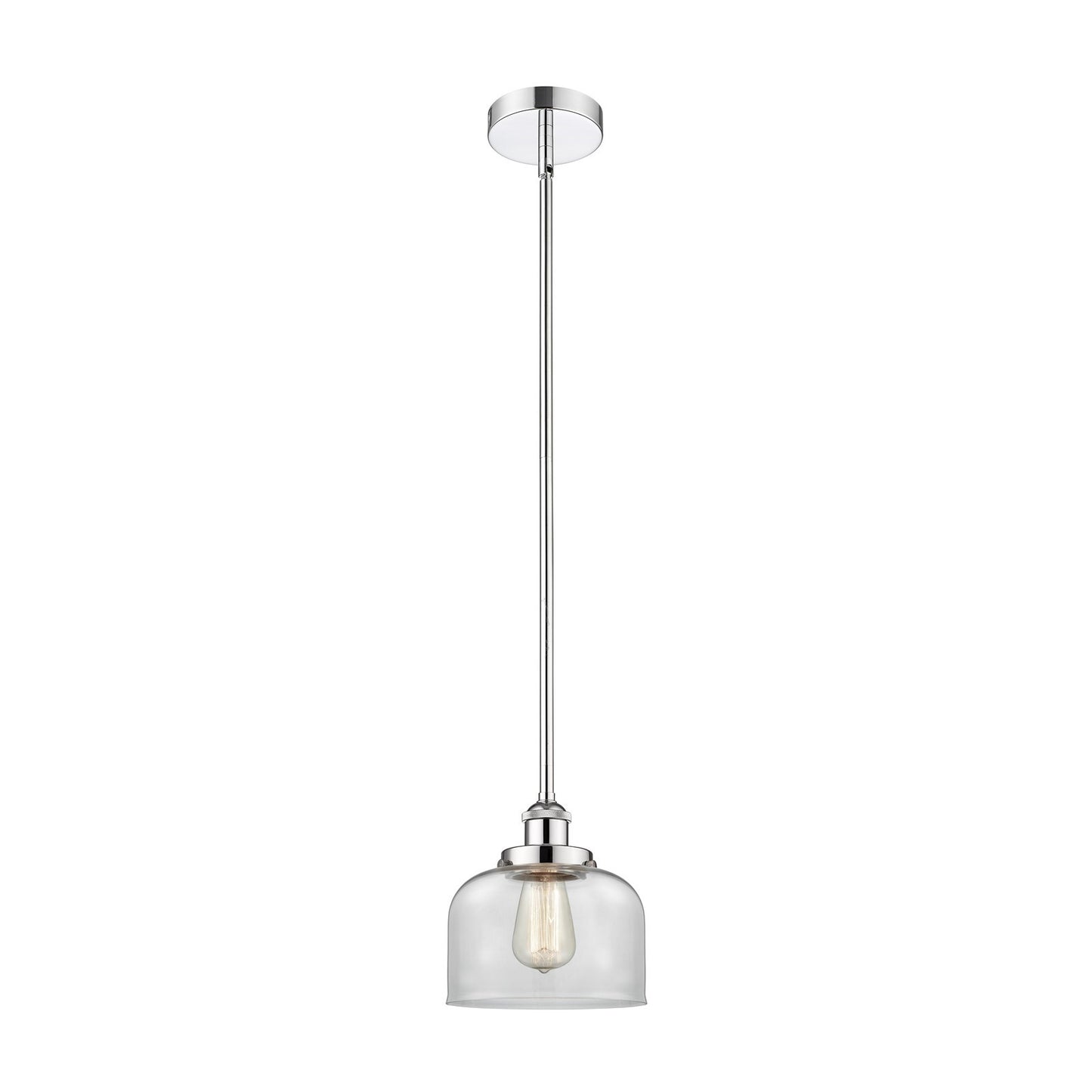 Innovations Bell 8in 1-Light Mini Pendant | Industrial Polished Chrome and Clear Glass | Kitchen Island & Dining Room | 7.75 x | Model 616-1SH-PC-G72-LED