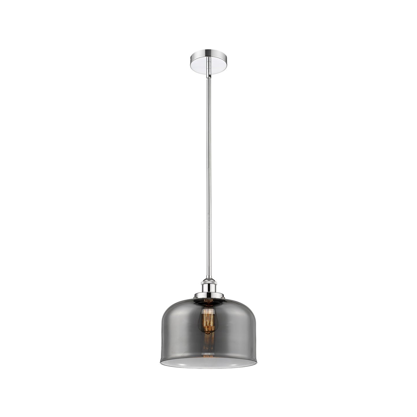 Innovations Bell 11.5in 1-Light Mini Pendant | Industrial Farmhouse Polished Chrome and Light Smoke Glass | Kitchen Island & | Model 616-1SH-PC-G73-L