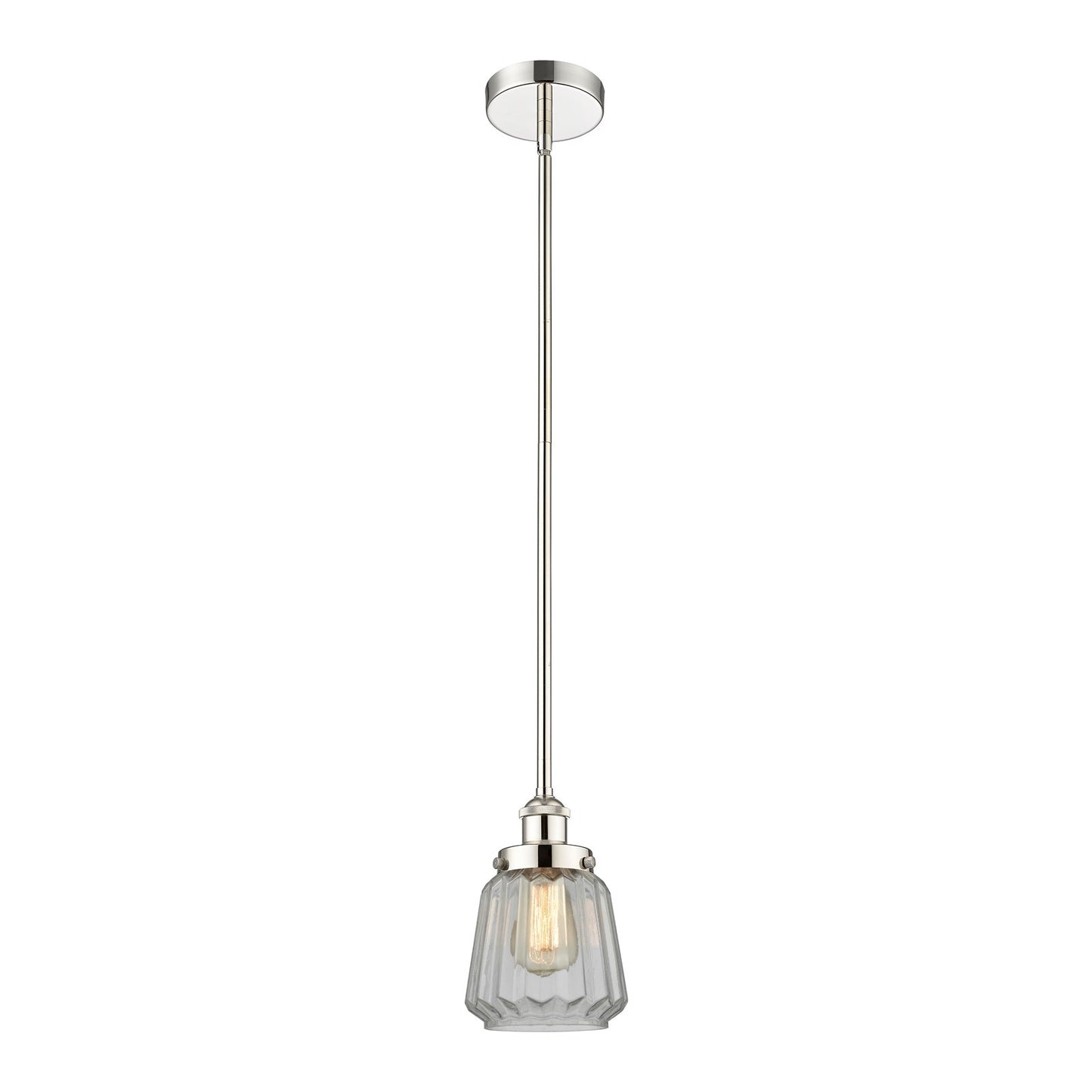 Innovations Chatham 7in 1-Light Mini Pendant | Art Deco Polished Nickel and Clear Ribbed Glass | Kitchen Island & Dining Room | Model 616-1SH-PN-G142-LED