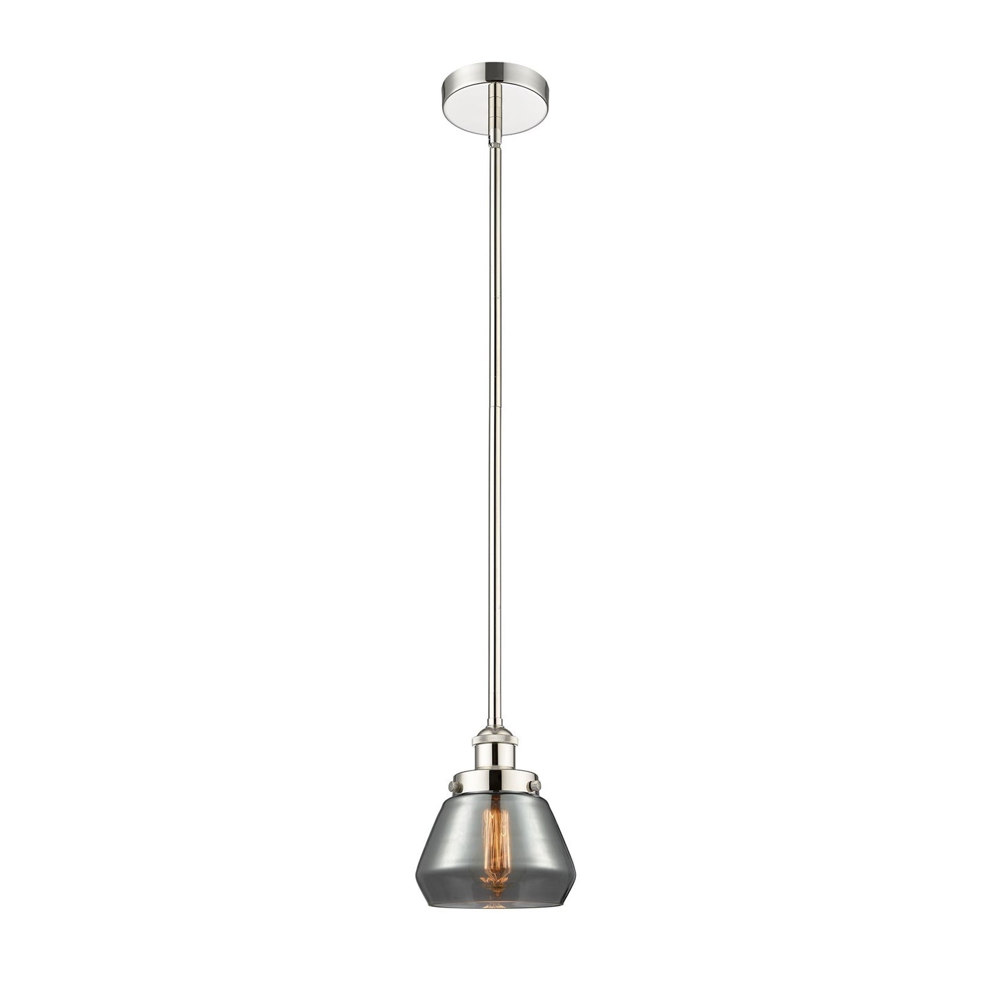 Innovations Fulton 7in 1-Light Mini Pendant | Industrial Polished Nickel and Light Smoke Glass | Kitchen Island & Dining Room | Model 616-1SH-PN-G173-LED