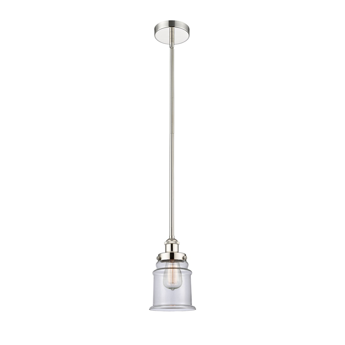 Innovations Canton 6in 1-Light Mini Pendant | Industrial Polished Nickel Steel and Clear Glass | Kitchen Island & Dining Room | Model 616-1SH-PN-G182-LED