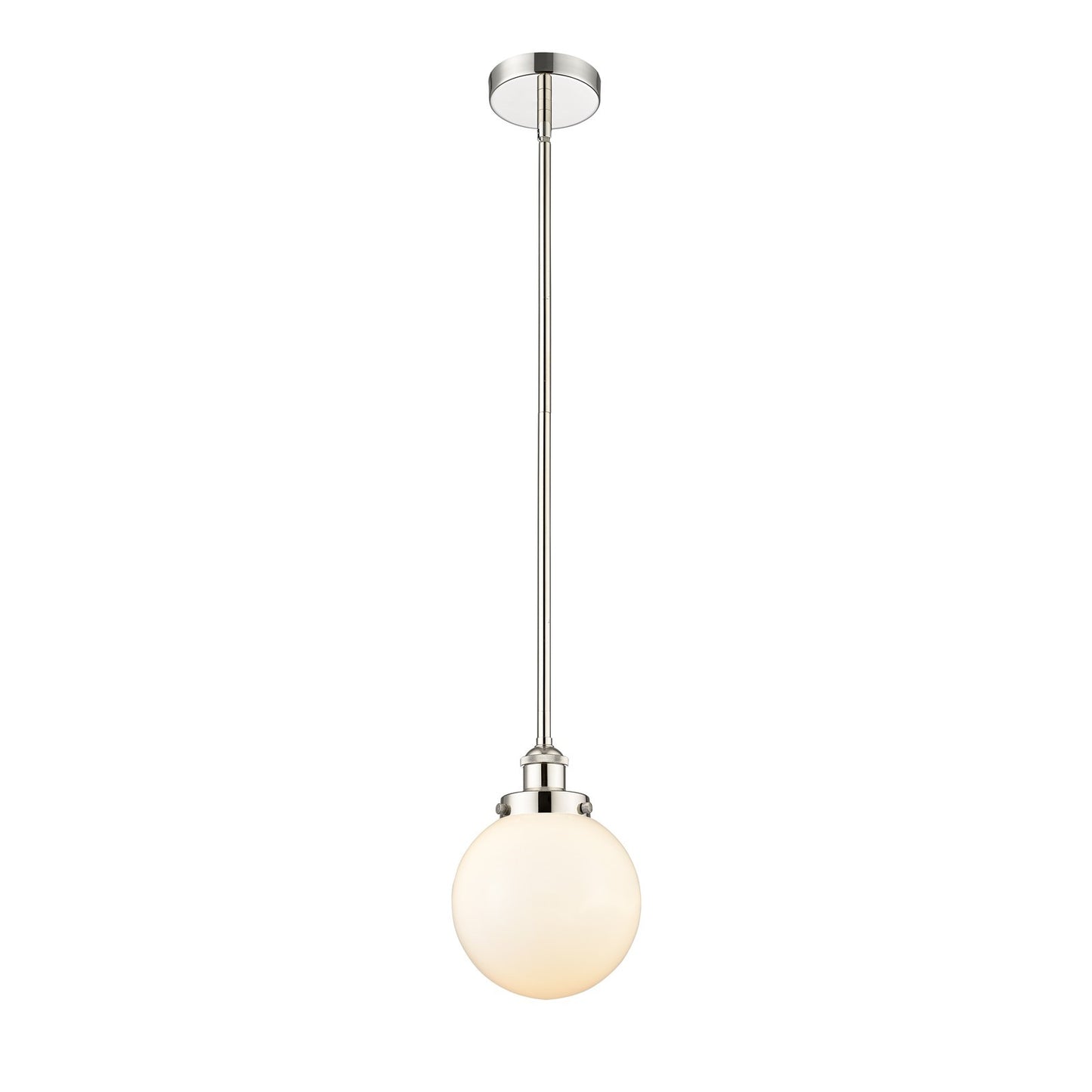 Innovations Beacon 8in 1-Light Mini Pendant | Industrial Polished Nickel and Matte White Frosted Glass | Kitchen Island & | Model 616-1SH-PN-G201-8-LED