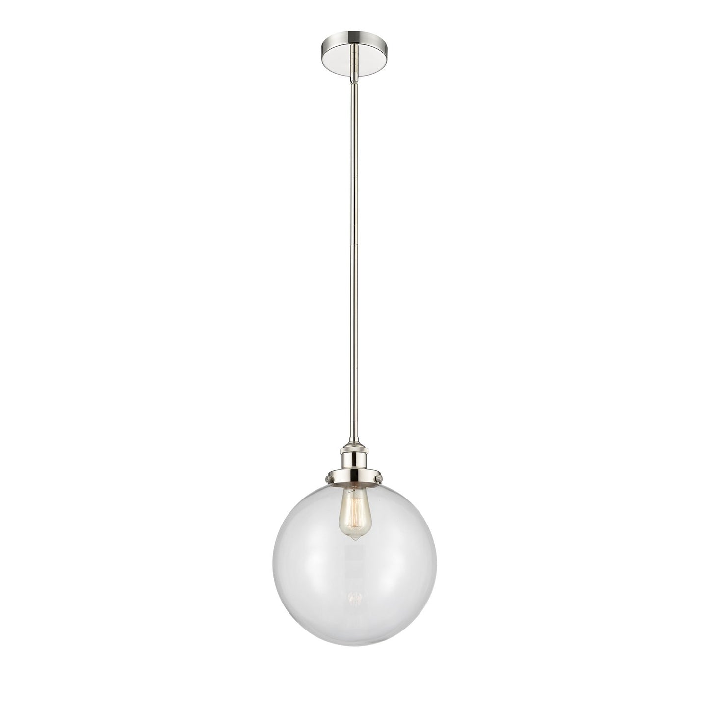Innovations Beacon 12in 1-Light Mini Pendant | Industrial Polished Nickel Steel and Clear Glass | Kitchen Island & Dining | Model 616-1SH-PN-G202-12-LED