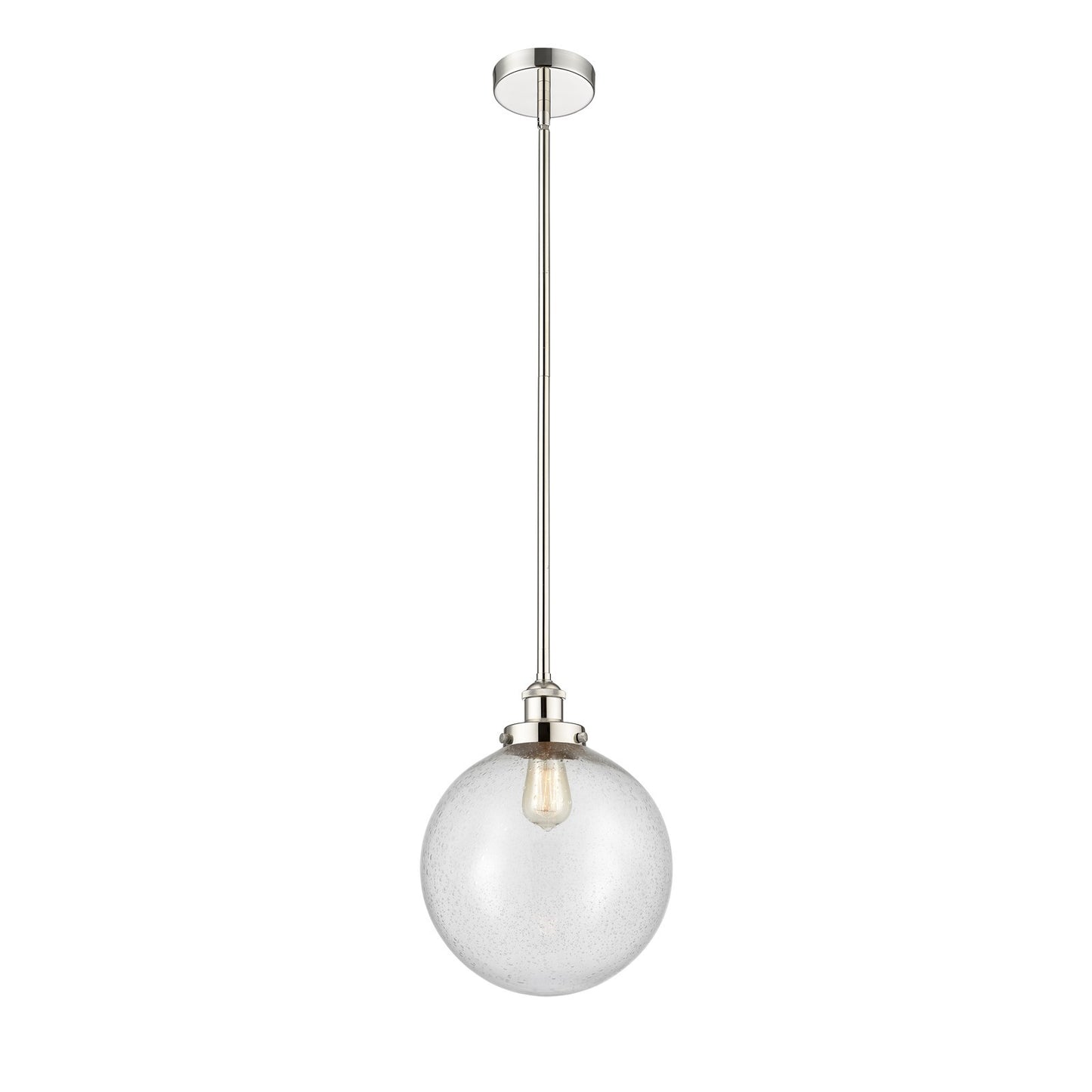 Innovations Beacon 12in 1-Light Mini Pendant | Industrial Polished Nickel Steel and Seedy Glass | Kitchen Island & Dining Room | Model 616-1SH-PN-G204-12