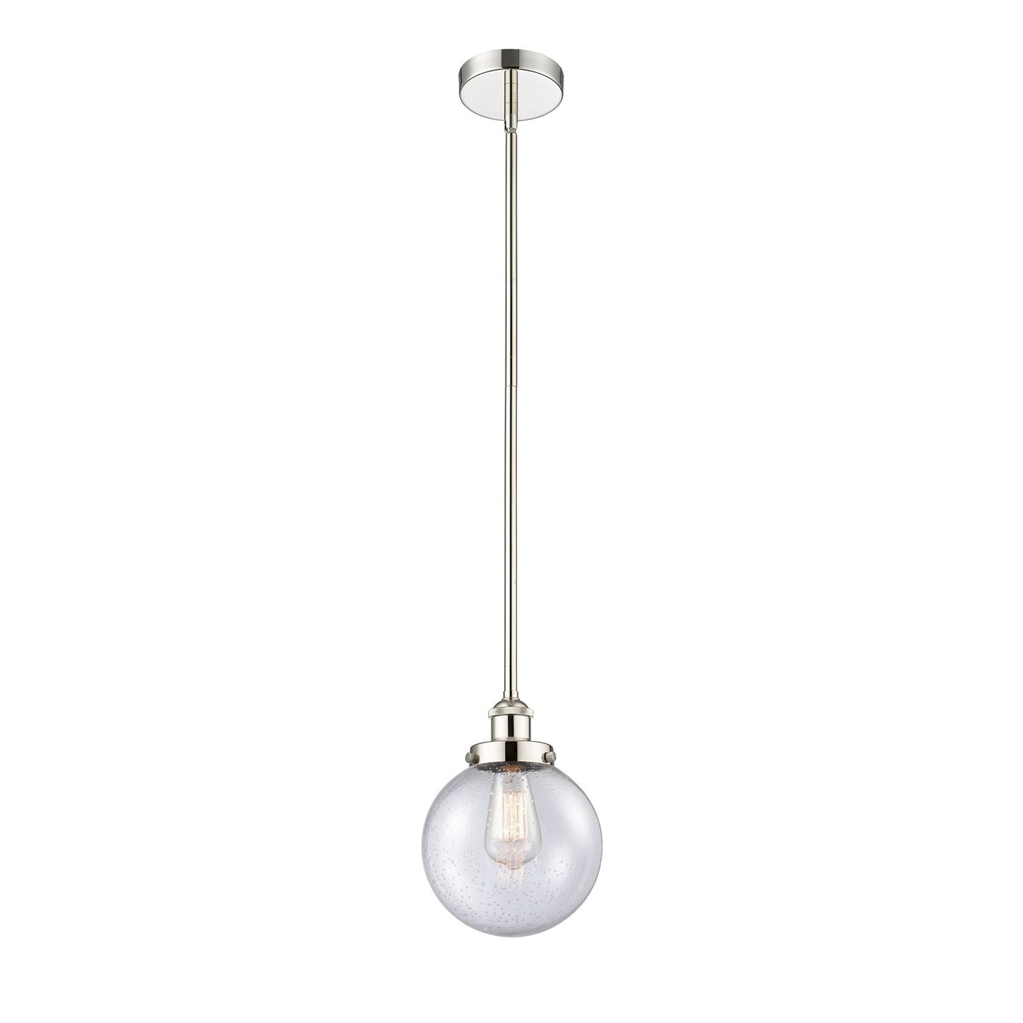 Innovations Beacon 8in 1-Light Mini Pendant | Industrial Polished Nickel Steel and Seedy Glass | Kitchen Island & Dining | Model 616-1SH-PN-G204-8-LED