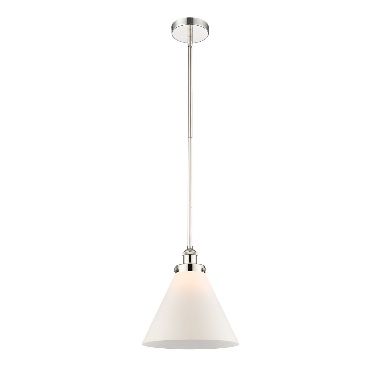 Innovations Cone 12in 1-Light Mini Pendant | Industrial Polished Nickel and Matte White Frosted Glass | Kitchen Island & Dining | Model 616-1SH-PN-G41-L