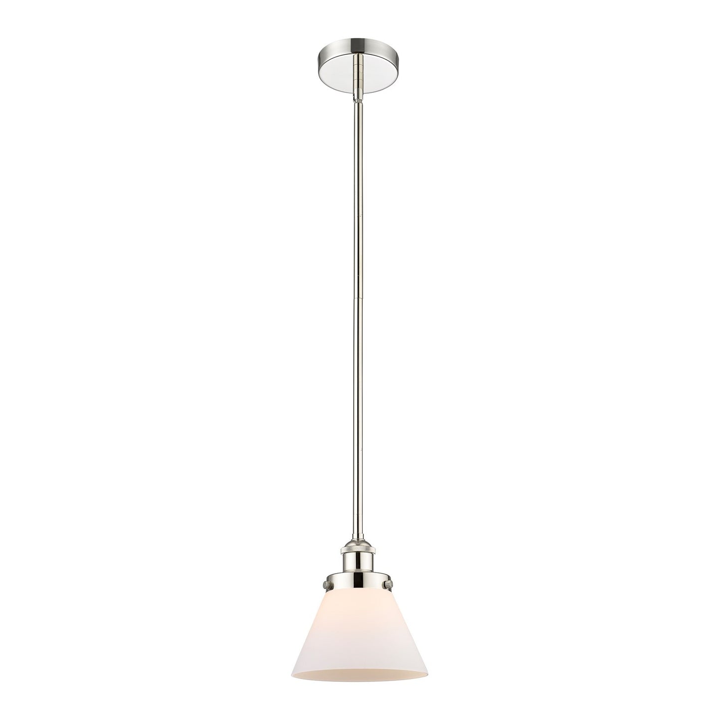 Innovations Cone 1-Light 7.75in Mini Pendant | Industrial Polished Nickel and Matte White Frosted Glass | Kitchen Island & | Model 616-1SH-PN-G41-LED