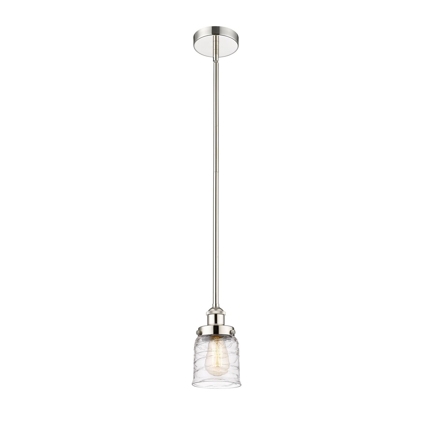 Innovations Bell 5in 1-Light Mini Pendant | Industrial Polished Nickel Steel and Clear Deco Swirl Glass | Kitchen Island & Dining | Model 616-1SH-PN-G513