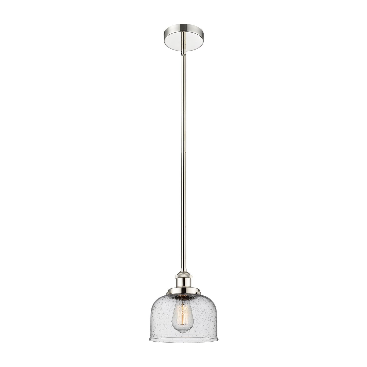 Innovations Bell 8in 1-Light Mini Pendant | Industrial Polished Nickel Steel and Seedy Glass | Kitchen Island & Dining Room | 7.75 | Model 616-1SH-PN-G74