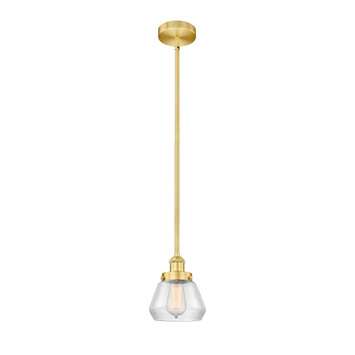 Innovations Fulton 7in 1-Light Mini Pendant | Industrial Satin Gold Steel and Clear Glass | Kitchen Island & Dining Room | 7 x | Model 616-1SH-SG-G172-LED