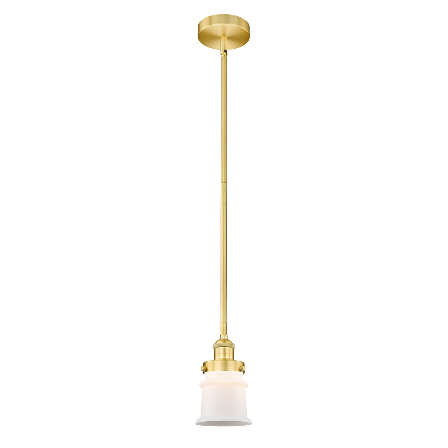Innovations Canton 5.25in 1-Light Mini Pendant | Industrial Satin Gold Steel and Matte White Frosted Glass | Kitchen Island & | Model 616-1SH-SG-G181S
