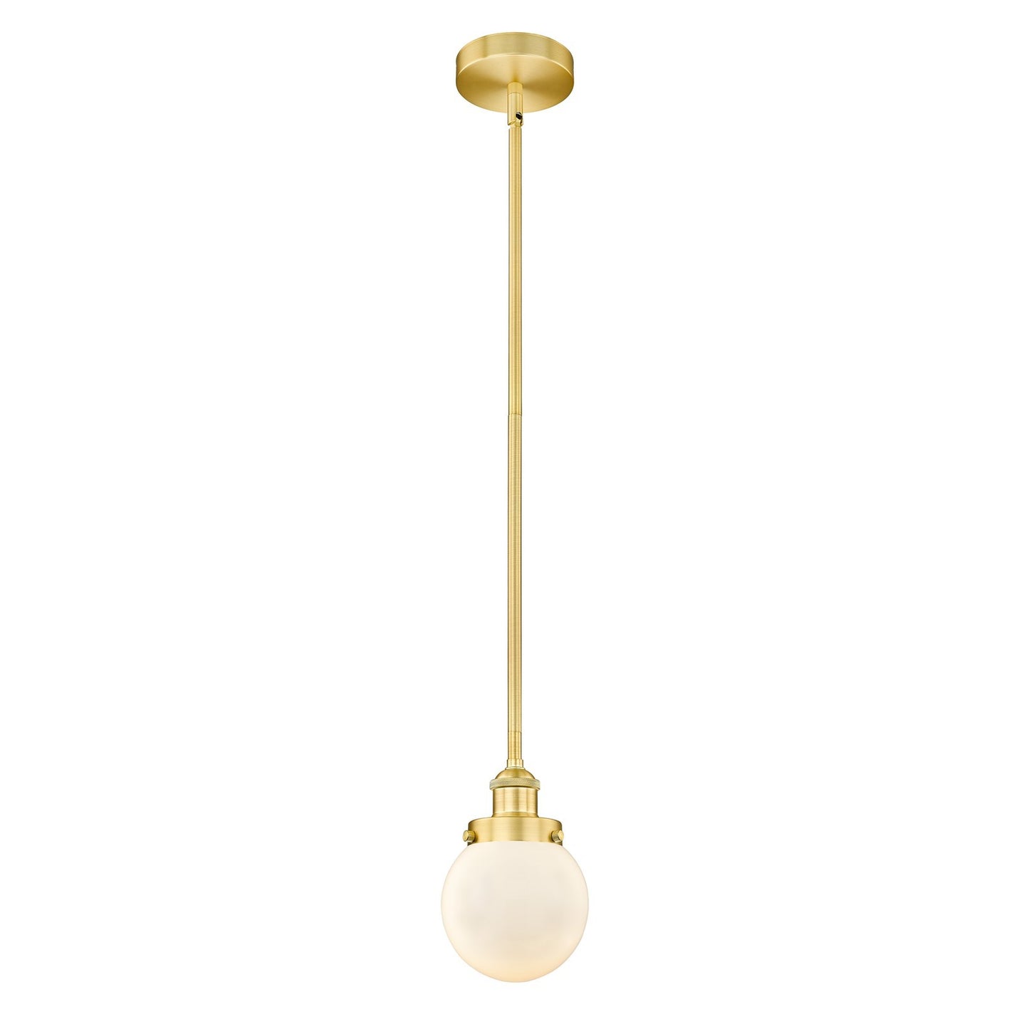 Innovations Beacon 6in 1-Light Mini Pendant | Industrial Satin Gold Steel and Matte White Frosted Glass | Kitchen Island & | Model 616-1SH-SG-G201-6-LED