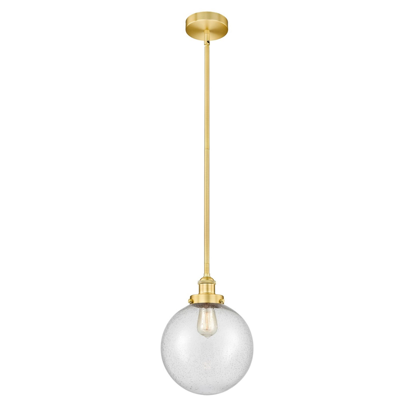 Innovations Beacon 10in 1-Light Mini Pendant | Industrial Satin Gold Steel and Seedy Glass | Kitchen Island & Dining Room | 10 | Model 616-1SH-SG-G204-10