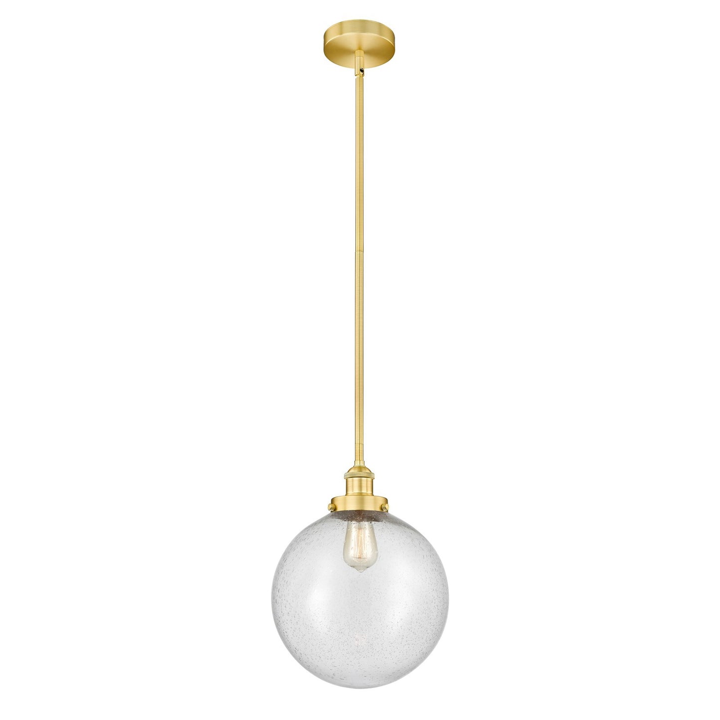 Innovations Beacon 12in 1-Light Mini Pendant | Industrial Satin Gold Steel and Seedy Glass | Kitchen Island & Dining Room | Model 616-1SH-SG-G204-12-LED