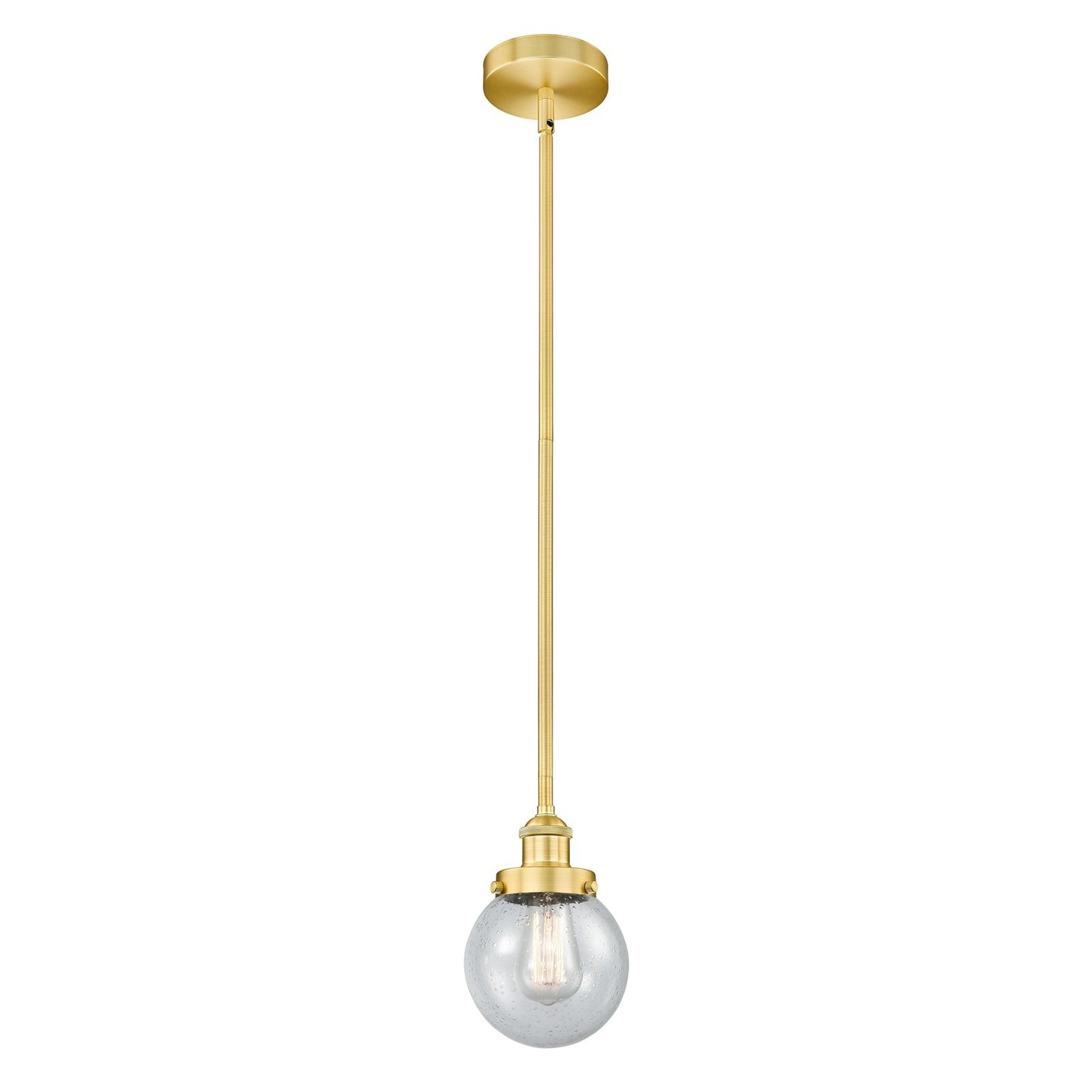 Innovations Beacon 6in 1-Light Mini Pendant | Industrial Satin Gold Steel and Seedy Glass | Kitchen Island & Dining Room | 6 | Model 616-1SH-SG-G204-6-LED