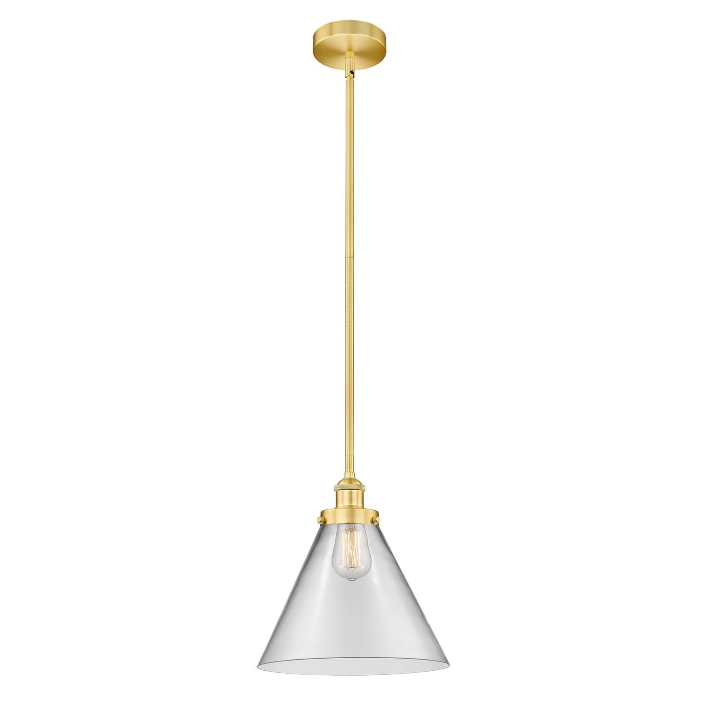 Innovations Cone 12in 1-Light Mini Pendant | Industrial Satin Gold Steel and Clear Glass | Kitchen Island & Dining Room | 600 | Model 616-1SH-SG-G42-L-LED