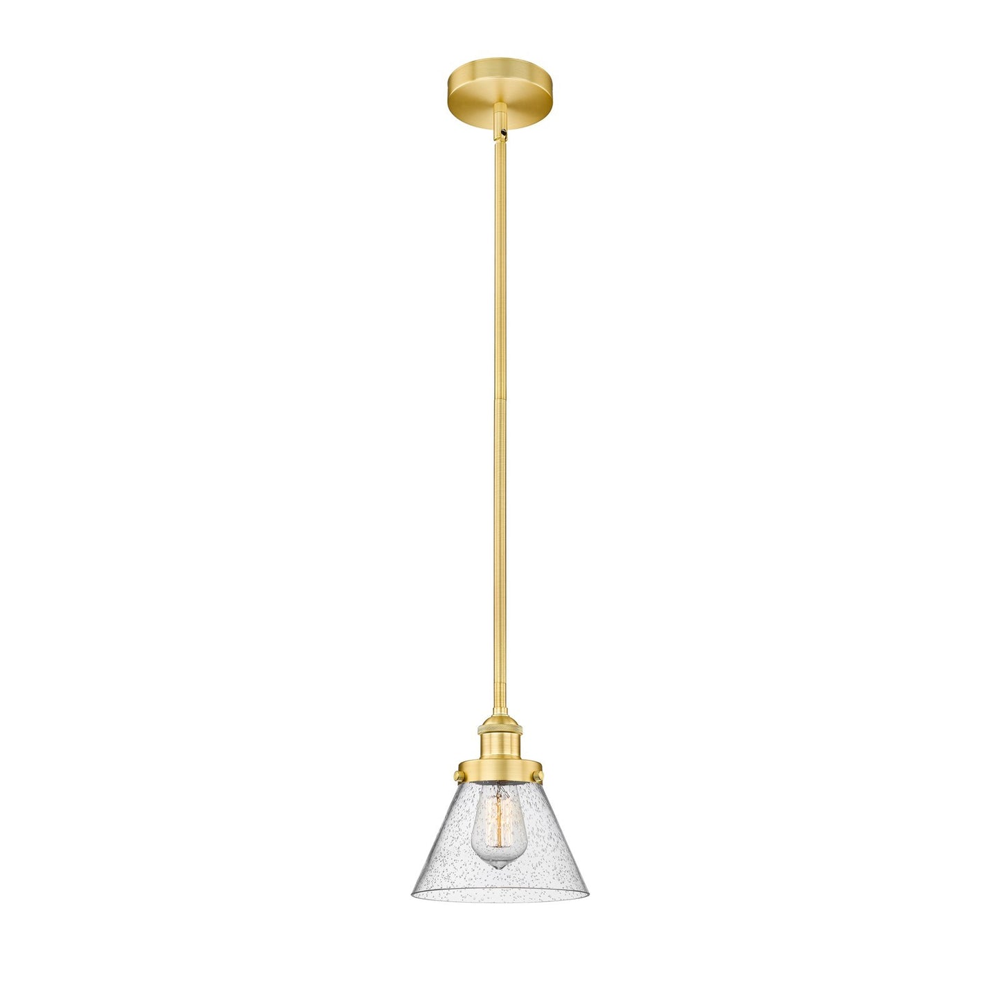 Innovations Cone 8in 1-Light Mini Pendant | Industrial Satin Gold Steel and Seedy Glass | Kitchen Island & Dining Room | 17.5-41.5 | Model 616-1SH-SG-G44