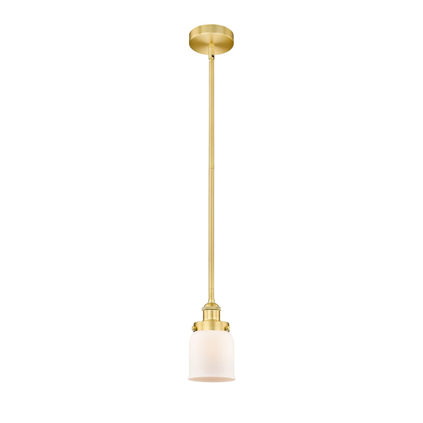 Innovations Bell 5in 1-Light Mini Pendant | Industrial Satin Gold Steel and Matte White Frosted Glass | Kitchen Island & Dining | Model 616-1SH-SG-G51