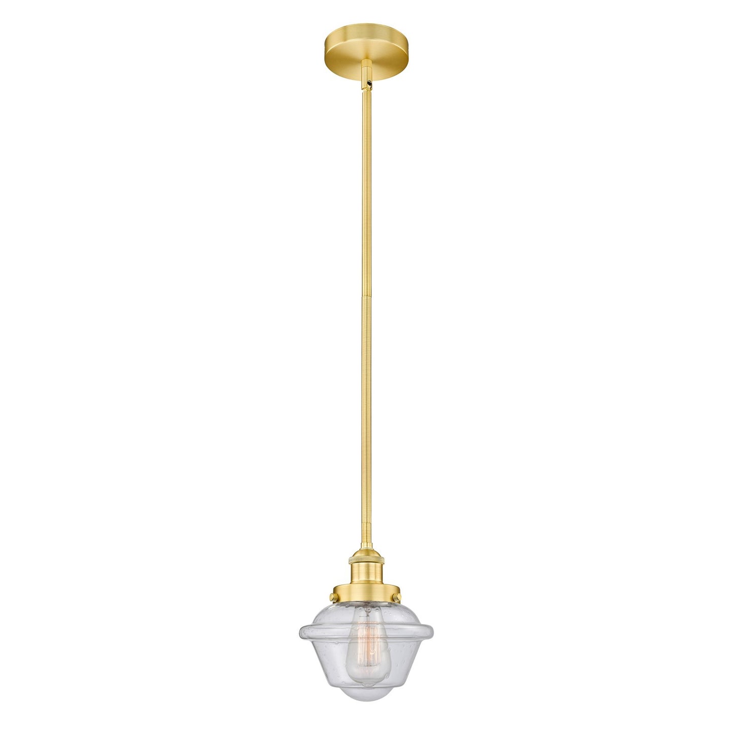 Innovations Oxford 7.25in 1-Light Mini Pendant | Traditional Satin Gold Steel and Seedy Glass | Kitchen Island & Dining Room | Model 616-1SH-SG-G534-LED