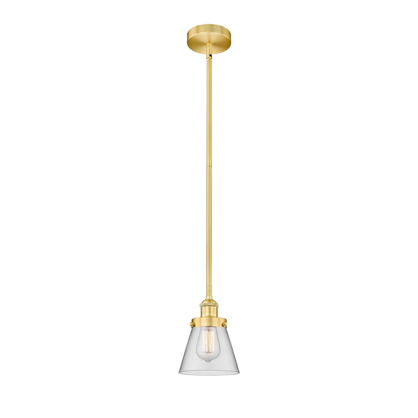Innovations Cone 6.25in 1-Light Mini Pendant | Industrial Satin Gold Steel and Clear Glass | Kitchen Island & Dining Room | 6.25 x | Model 616-1SH-SG-G62