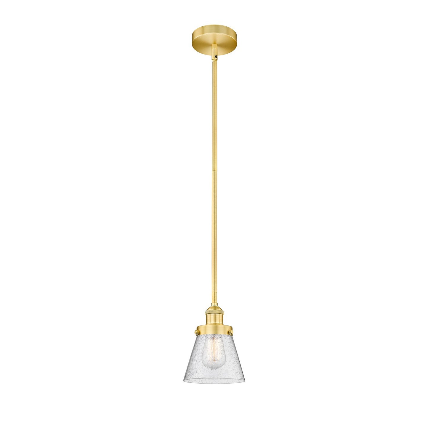 Innovations Cone 6.25in 1-Light Mini Pendant | Industrial Farmhouse Satin Gold Steel and Seedy Glass | Kitchen Island & Dining Room | Model 616-1SH-SG-G64