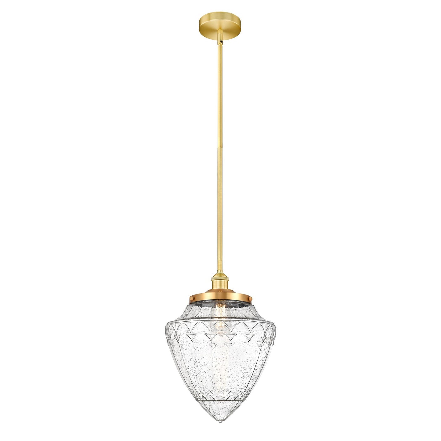 Innovations Bullet 12in 1-Light Mini Pendant | Traditional Art Deco Satin Gold Steel and Seedy Glass | Kitchen Island & Dining | Model 616-1SH-SG-G664-12