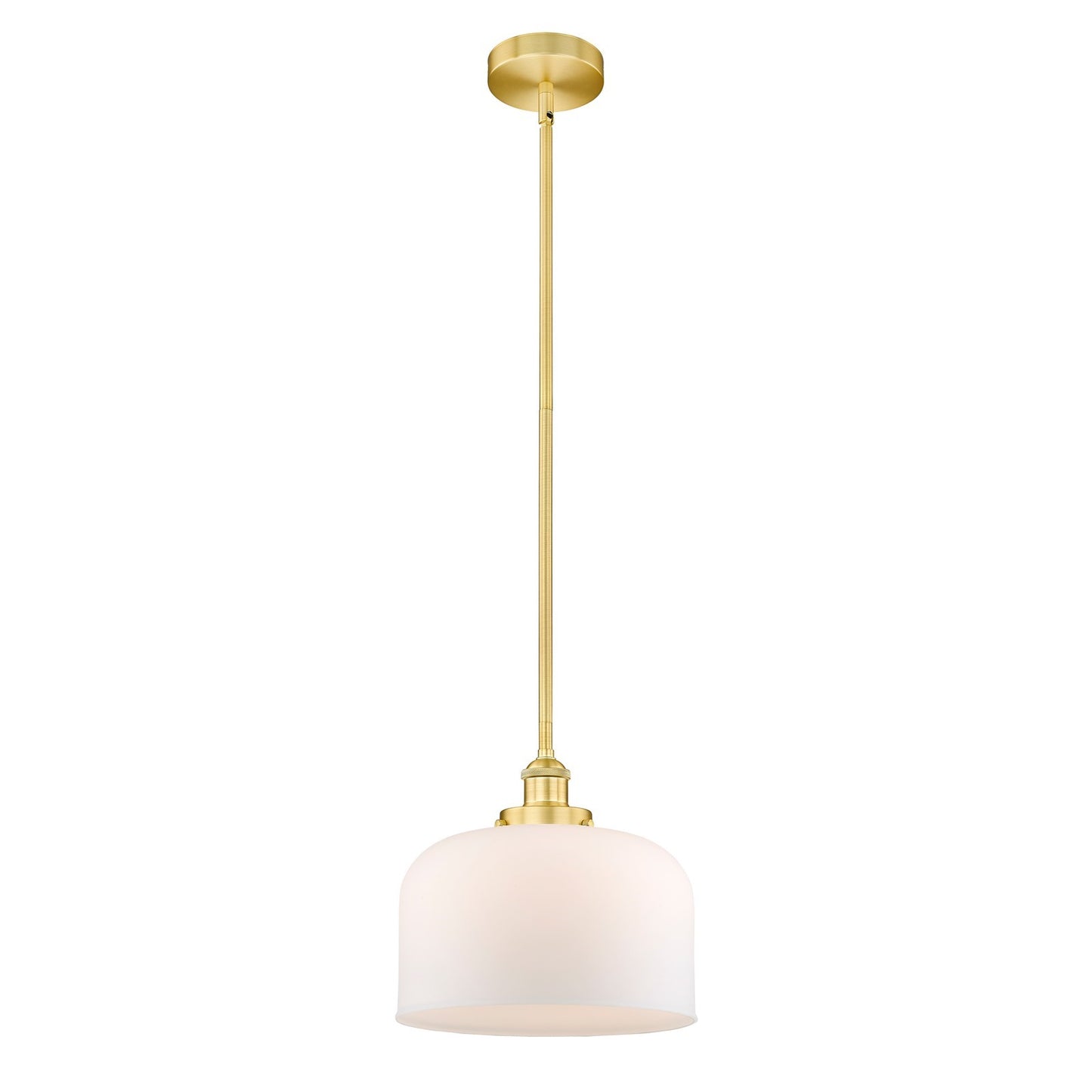 Innovations Bell 12in 1-Light Mini Pendant | Satin Gold Steel and Matte White Frosted Glass | Kitchen Island & Dining Room | Model 616-1SH-SG-G71-L-LED