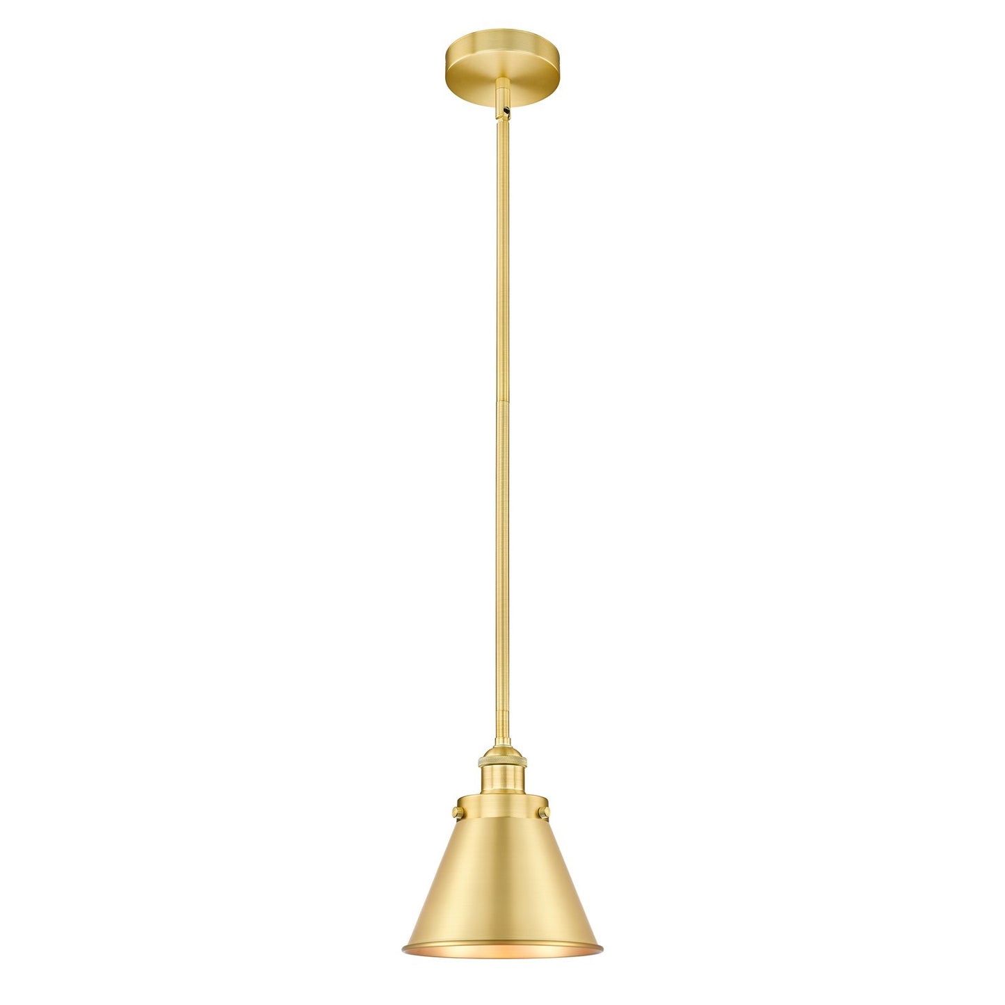 Innovations Appalachian 8in 1-Light Mini Pendant | Traditional Industrial Satin Gold Steel and Satin Gold Metal Shade | Model 616-1SH-SG-M13-SG-LED