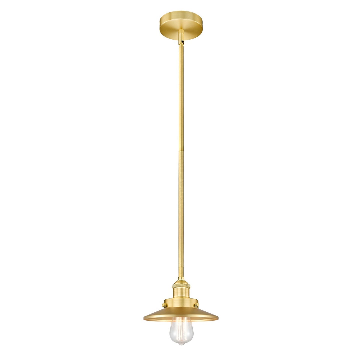 Innovations Edison 8in 1-Light Mini Pendant | Industrial Satin Gold Steel and Cast Brass with Satin Gold Metal Cone Shade | Model 616-1SH-SG-M4-LED