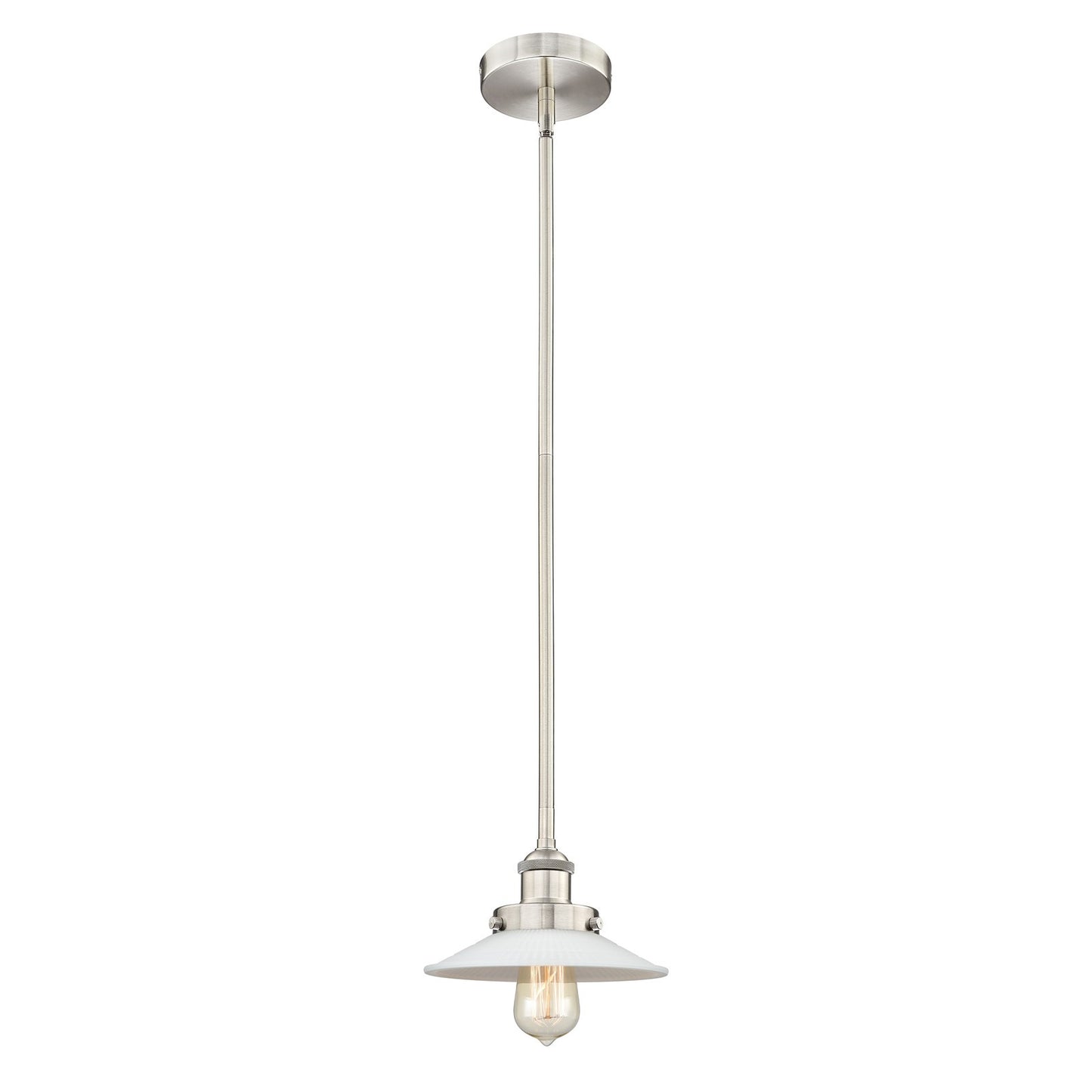 Innovations Halophane 9in 1-Light Mini Pendant | Industrial Brushed Satin Nickel Steel and Matte White Frosted Glass | Kitchen | Model 616-1SH-SN-G1-LED