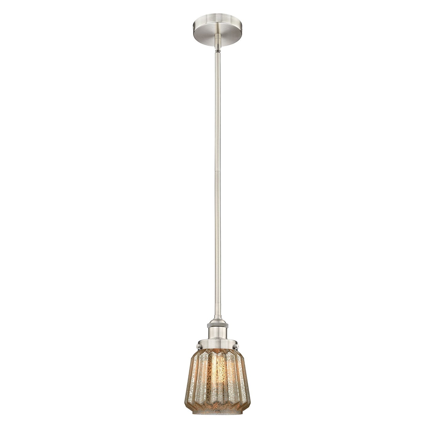 Innovations Chatham 7in 1-Light Mini Pendant | Art Deco Brushed Satin Nickel and Mercury Ribbed Glass | Kitchen Island & | Model 616-1SH-SN-G146-LED