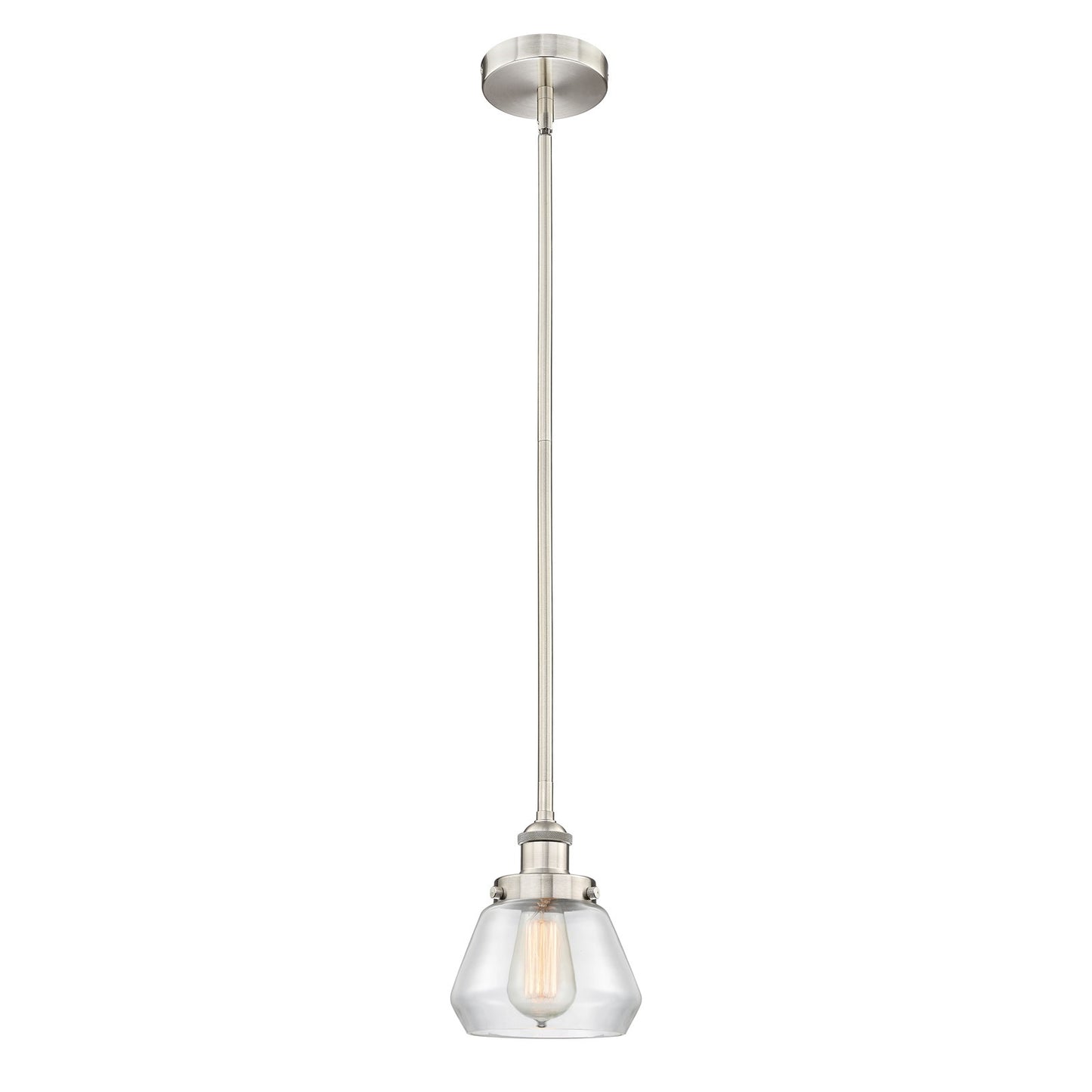Innovations Fulton 7in 1-Light Mini Pendant | Industrial Brushed Satin Nickel Steel and Clear Cone Glass | Kitchen Island & Dining | Model 616-1SH-SN-G172