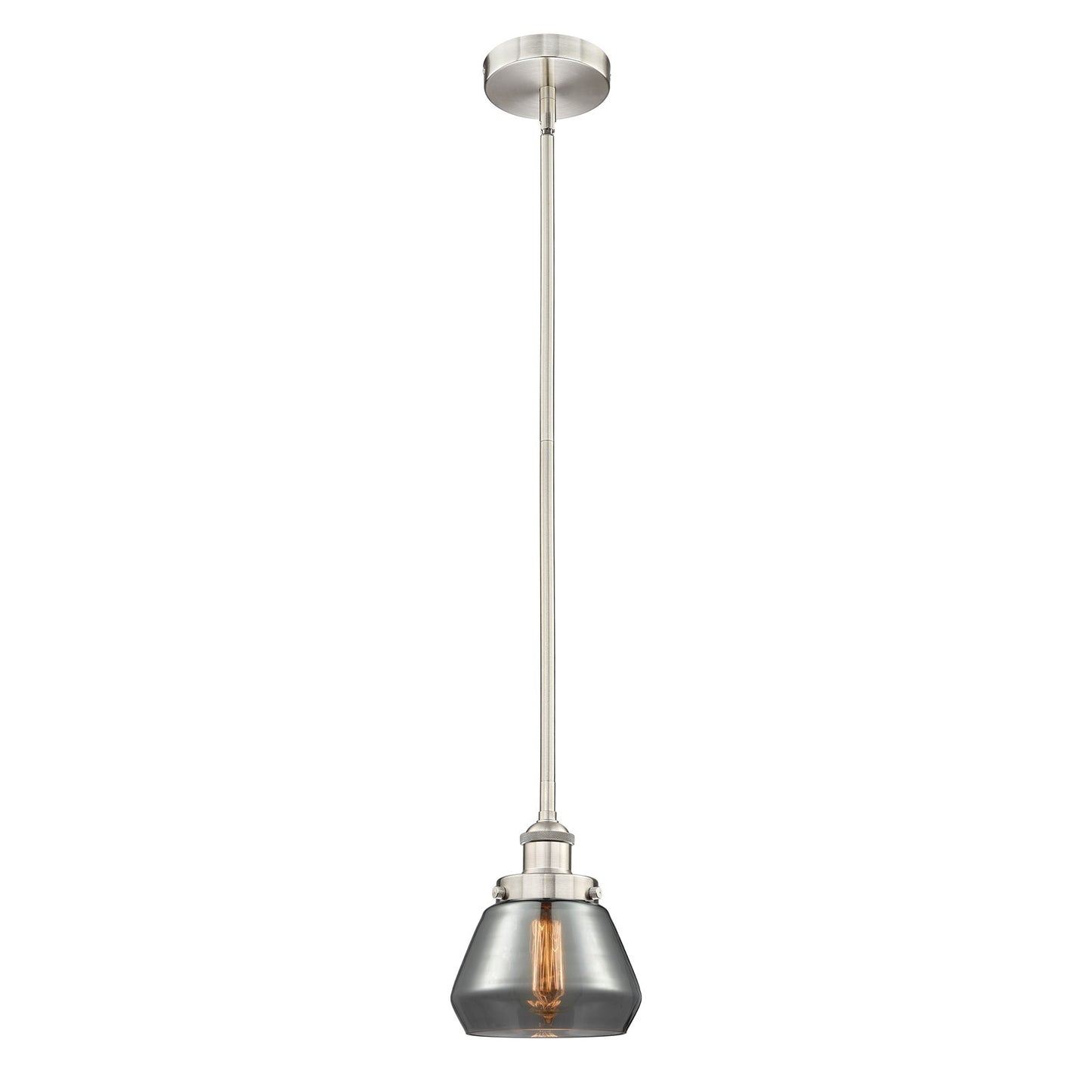 Innovations Fulton 7in 1-Light Mini Pendant | Industrial Farmhouse Brushed Satin Nickel and Light Smoke Glass | Kitchen Island & | Model 616-1SH-SN-G173