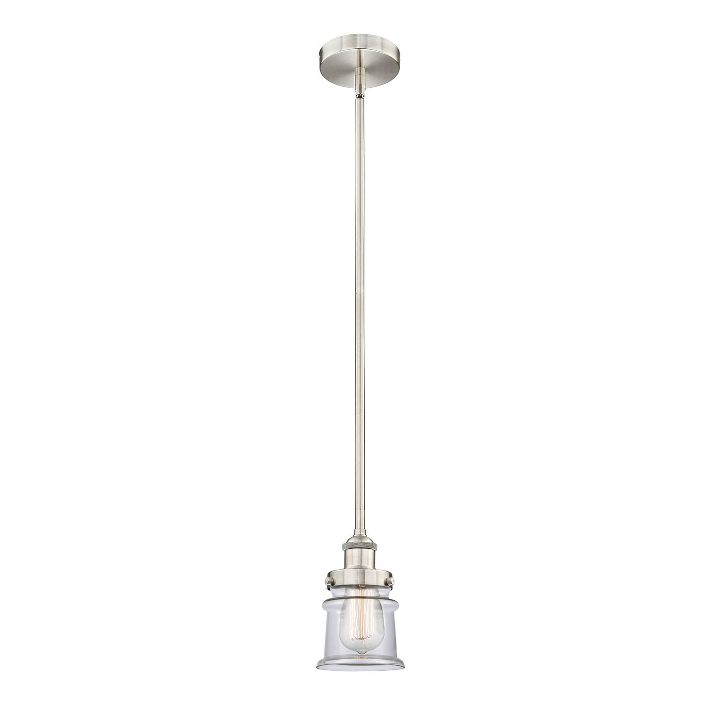 Innovations Canton 5.25in 1-Light Mini Pendant | Industrial Brushed Satin Nickel and Clear Glass | Kitchen Island & Dining Room | Model 616-1SH-SN-G182S