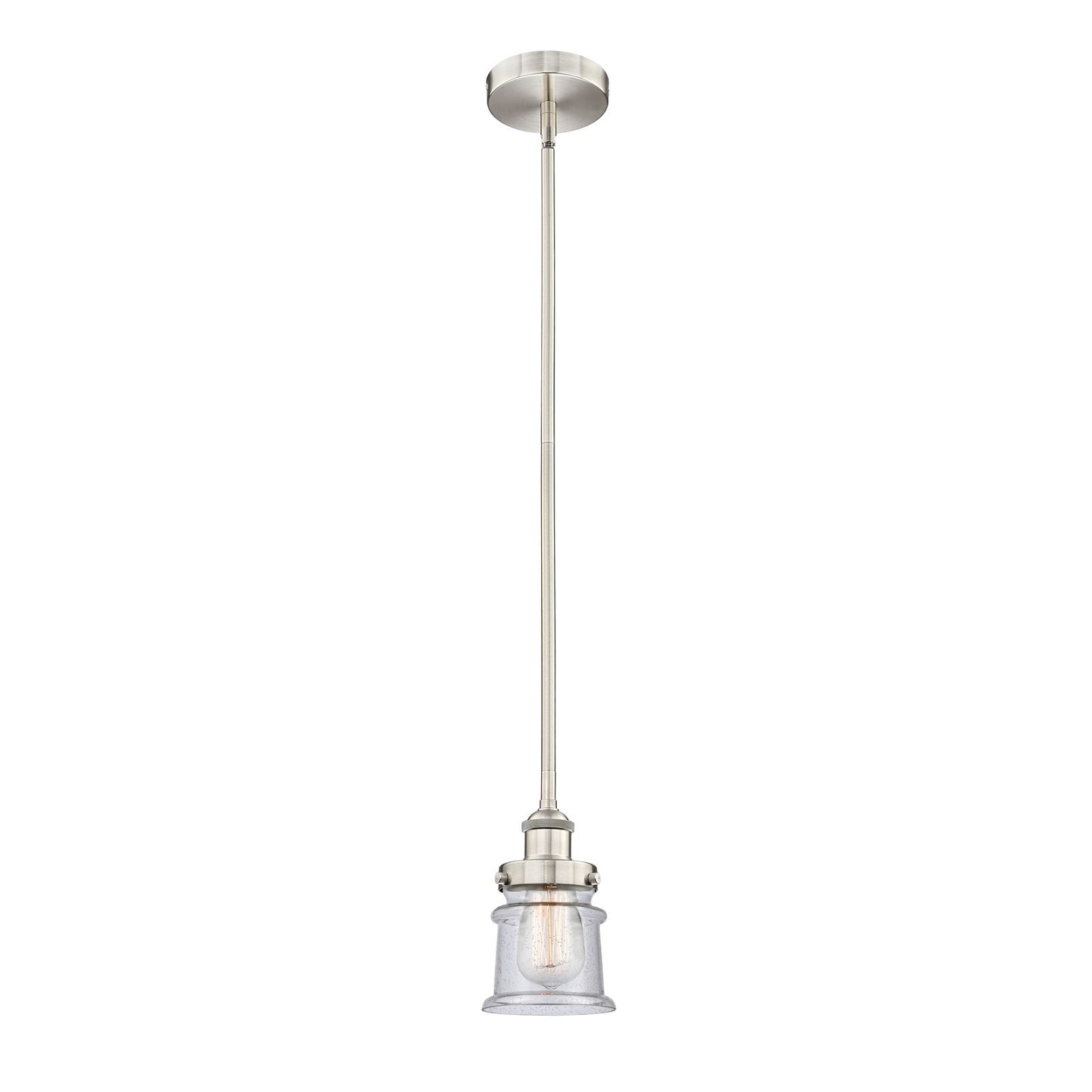 Innovations Canton 5.25in 1-Light Mini Pendant | Industrial Brushed Satin Nickel Steel and Seedy Glass | Kitchen Island & Dining | Model 616-1SH-SN-G184S