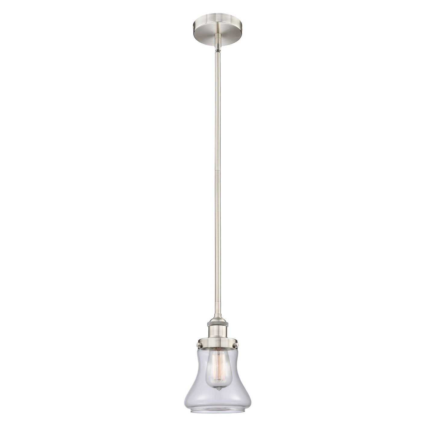 Innovations Bellmont 6in 1-Light Mini Pendant | Industrial Brushed Satin Nickel Steel and Clear Glass | Kitchen Island & | Model 616-1SH-SN-G192-LED