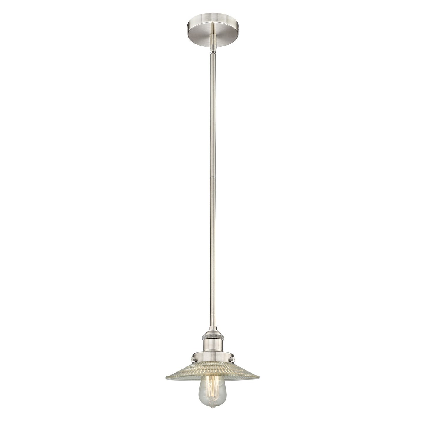 Innovations Halophane 9in 1-Light Mini Pendant | Industrial Brushed Satin Nickel Steel and Clear Halophane Glass | Kitchen | Model 616-1SH-SN-G2-LED