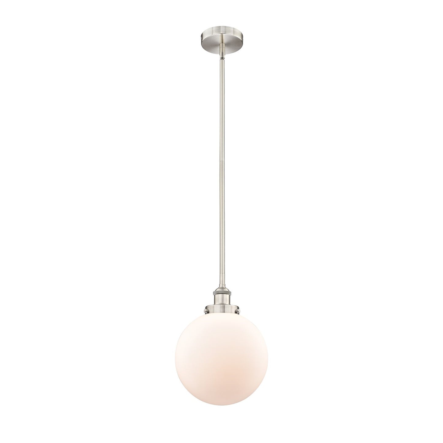 Innovations Beacon 10in 1-Light Mini Pendant | Industrial Brushed Satin Nickel and Matte White Frosted Glass | Kitchen Island & | Model 616-1SH-SN-G201-10