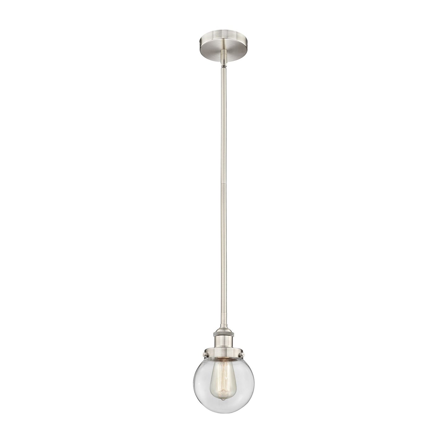 Innovations Beacon 6in 1-Light Mini Pendant | Industrial Brushed Satin Nickel Steel and Clear Glass | Kitchen Island & Dining | Model 616-1SH-SN-G202-6