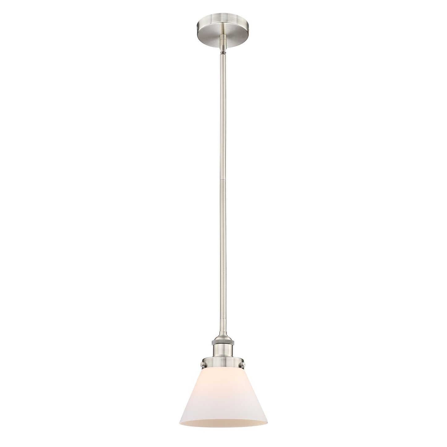 Innovations Cone 8in 1-Light Mini Pendant | Industrial Brushed Satin Nickel Steel and Matte White Frosted Glass | Kitchen Island & | Model 616-1SH-SN-G41