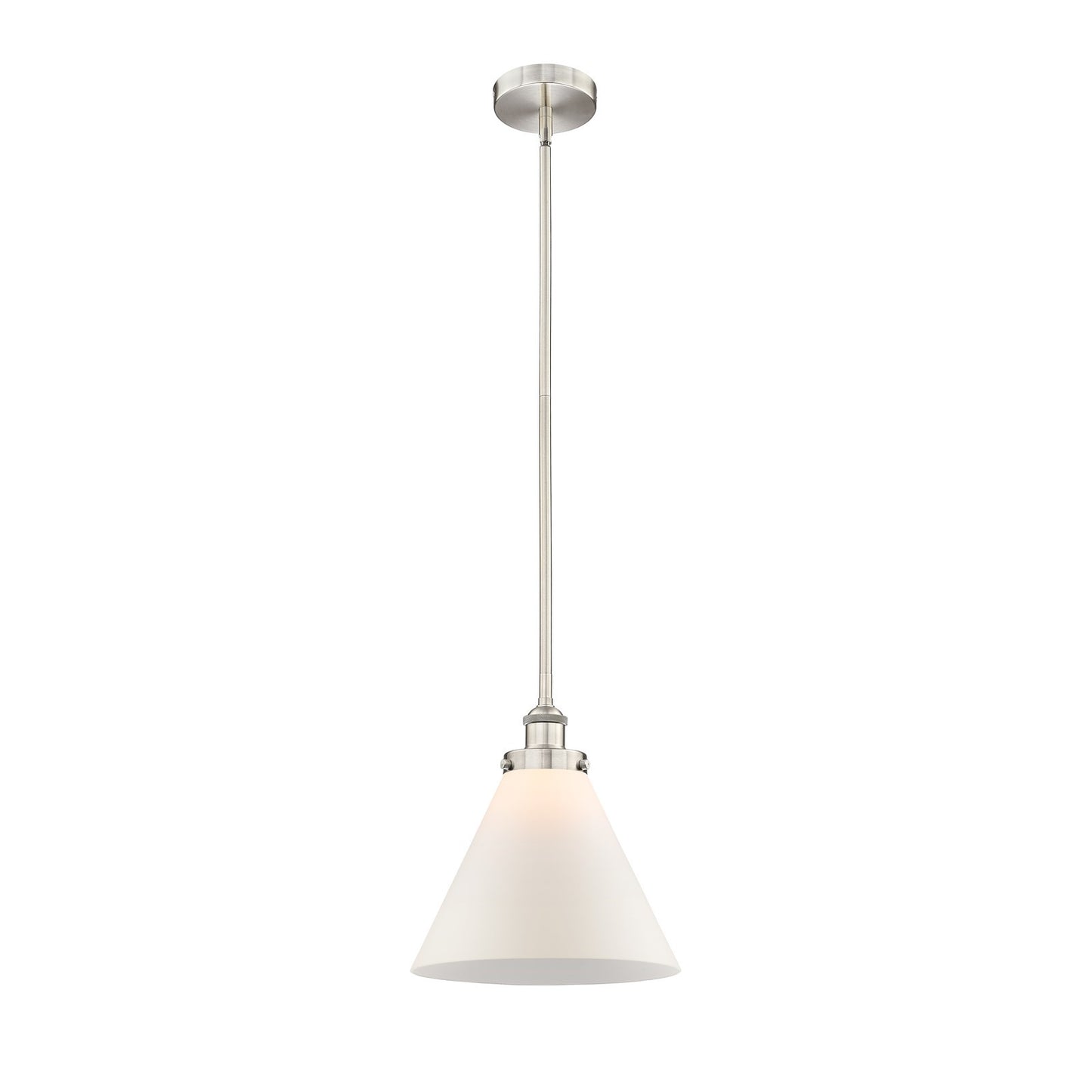 Innovations Cone 12in 1-Light Mini Pendant | Industrial Brushed Satin Nickel and Matte White Frosted Glass | Kitchen Island & | Model 616-1SH-SN-G41-L
