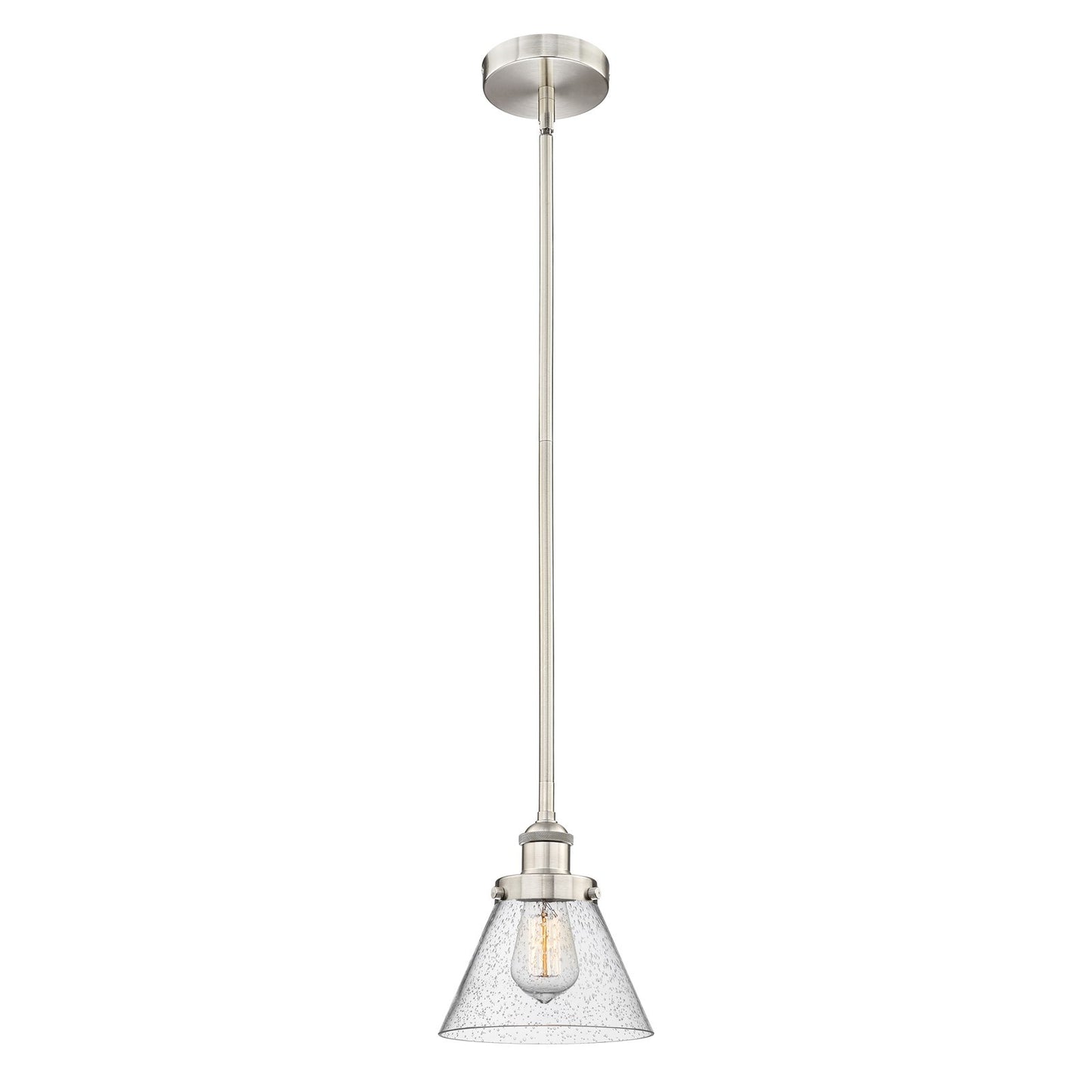 Innovations Cone 8in 1-Light Mini Pendant | Industrial Brushed Satin Nickel Steel and Seedy Glass | Kitchen Island & Dining | Model 616-1SH-SN-G44-LED
