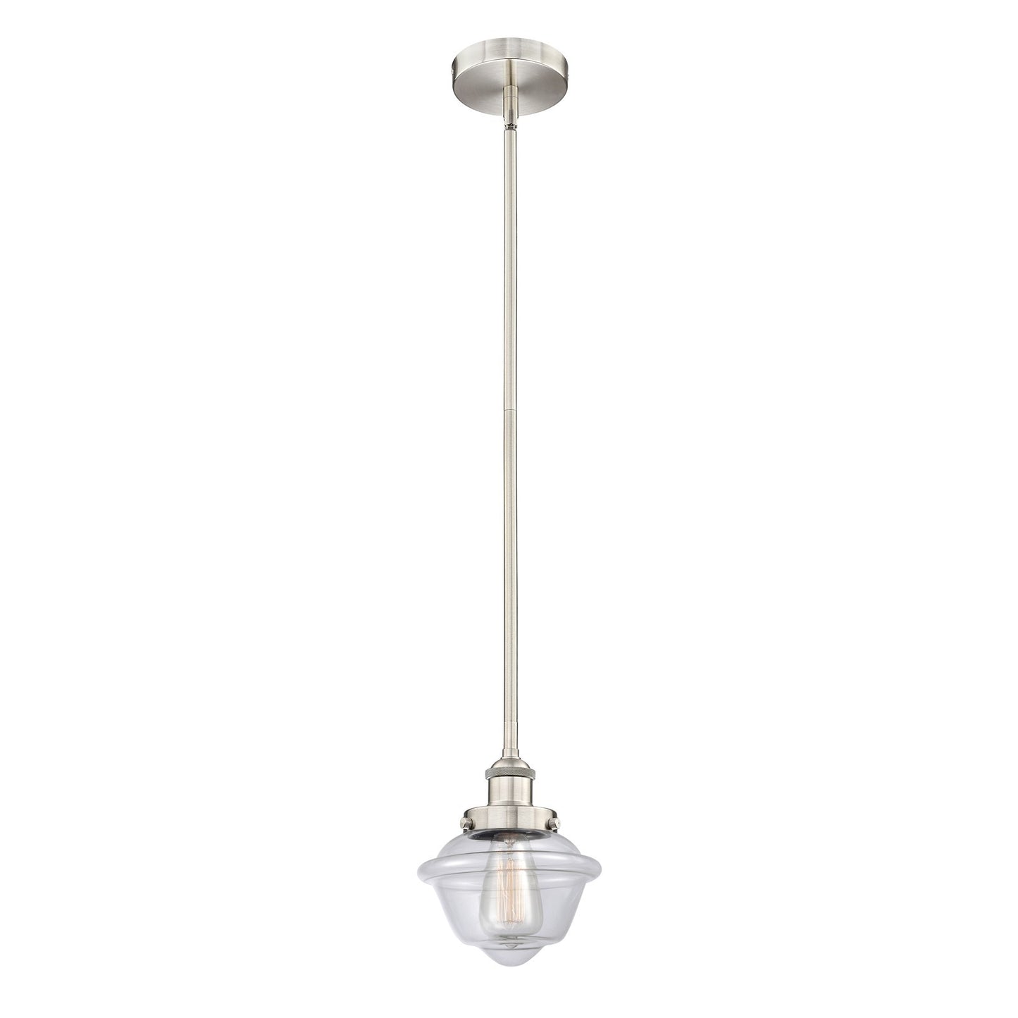Innovations Oxford 7in 1-Light Mini Pendant | Traditional Brushed Satin Nickel Steel and Clear Glass | Kitchen Island & Dining | Model 616-1SH-SN-G532
