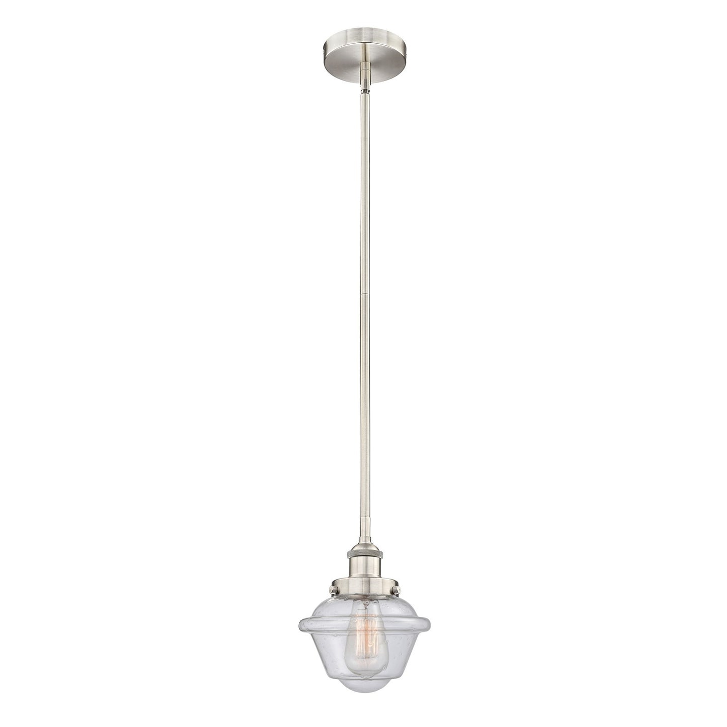 Innovations Oxford 7in 1-Light Mini Pendant | Traditional Brushed Satin Nickel Steel and Seedy Glass | Kitchen Island & Dining | Model 616-1SH-SN-G534