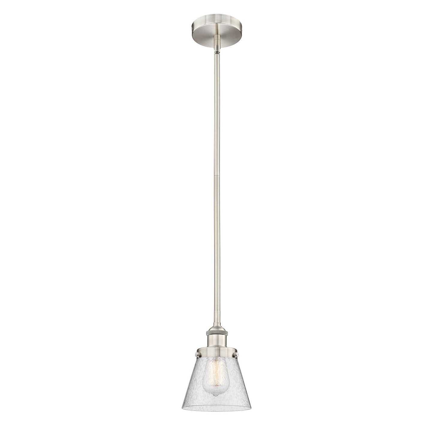 Innovations Cone 1-Light Mini Pendant | Industrial Brushed Satin Nickel Steel and Seedy Glass | Kitchen Island & Dining Room | Model 616-1SH-SN-G64-LED