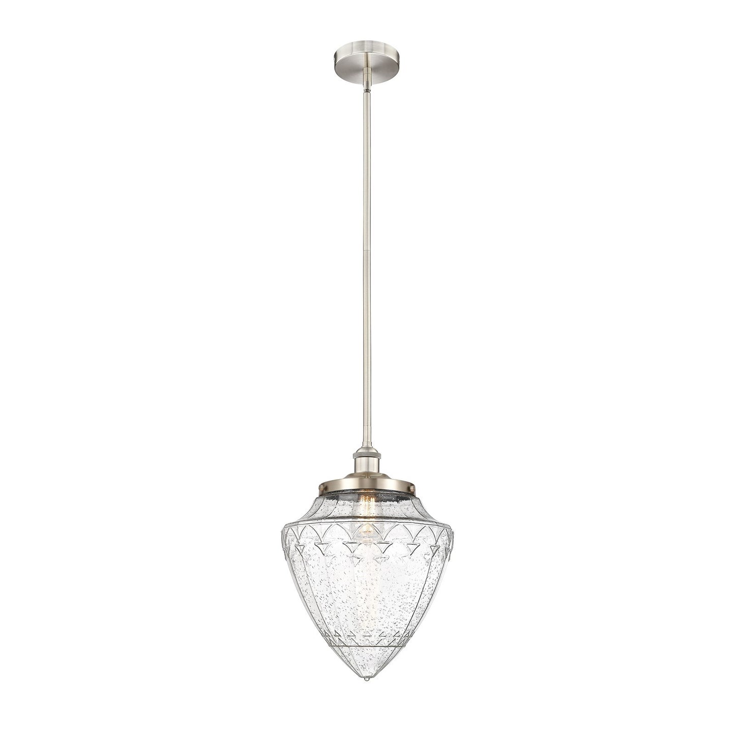 Innovations Bullet 12in 1-Light Mini Pendant | Traditional Brushed Satin Nickel Steel and Seedy Glass | Kitchen Island & | Model 616-1SH-SN-G664-12-LED