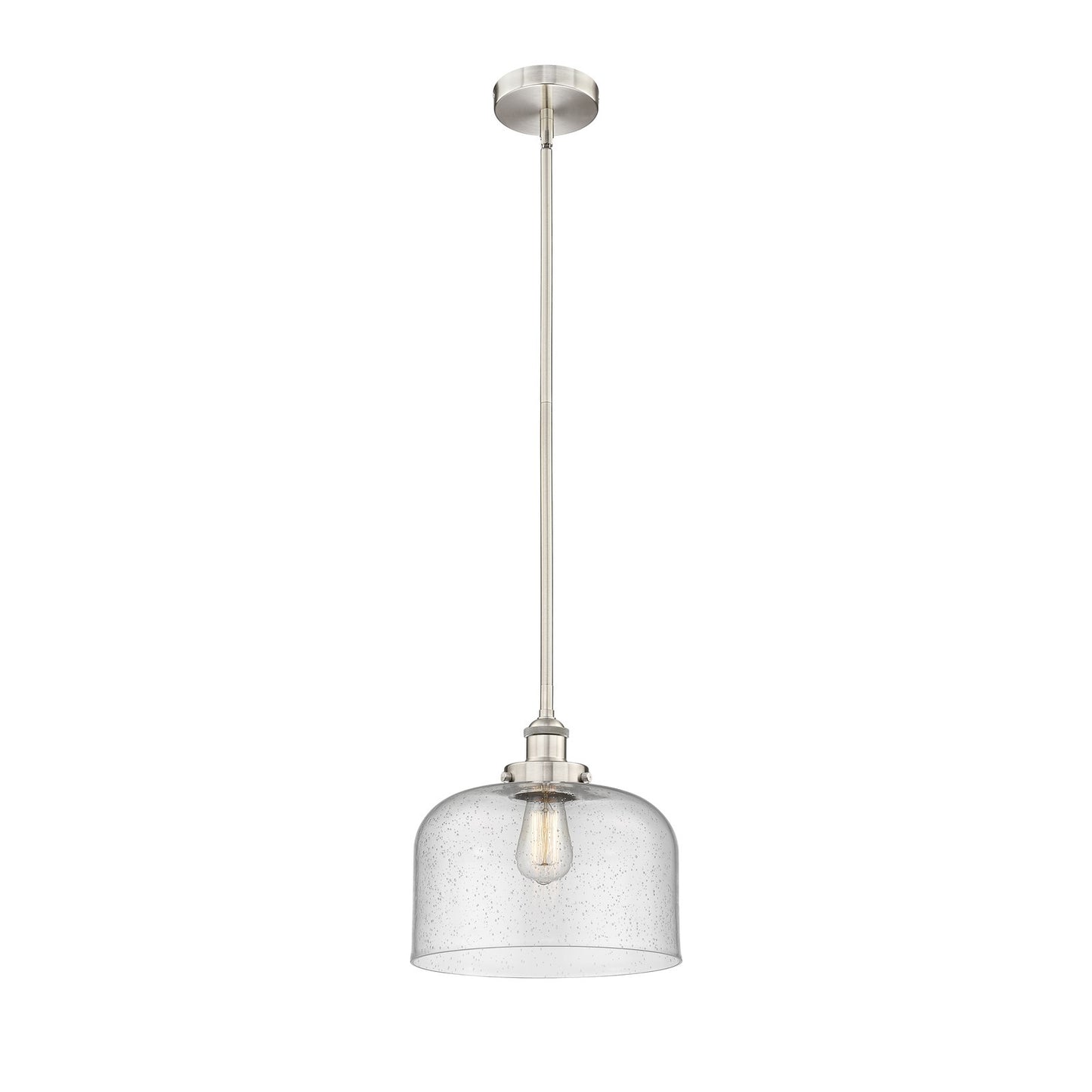 Innovations Bell 12in 1-Light Mini Pendant | Industrial Brushed Satin Nickel Steel and Seedy Glass | Kitchen Island & Dining | Model 616-1SH-SN-G74-L-LED